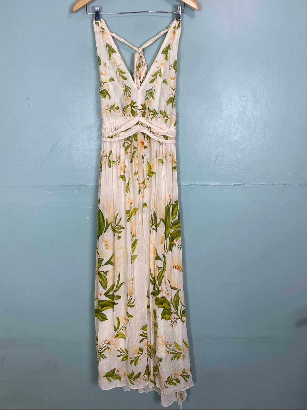 Farm Rio‎ V Neck Floral Chiffon Maxi Dress Halter Tropical Small Vacation - Picture 2 of 11